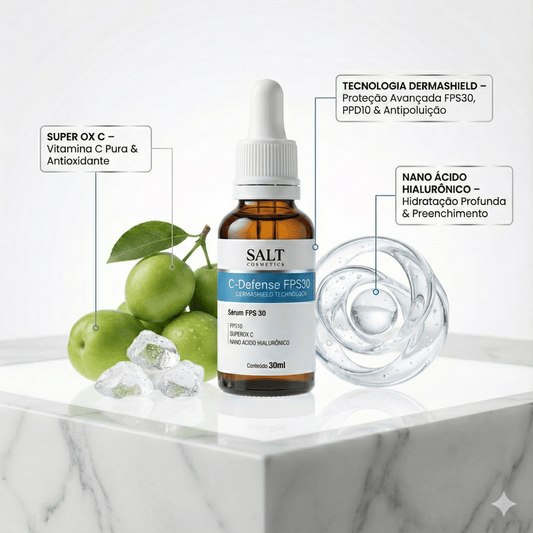 Sérum Facial com FPS 30 – C - Defense 30ml – Vitamina C, Niacinamida e Ácido Hialurônico - Salt Cosmetics