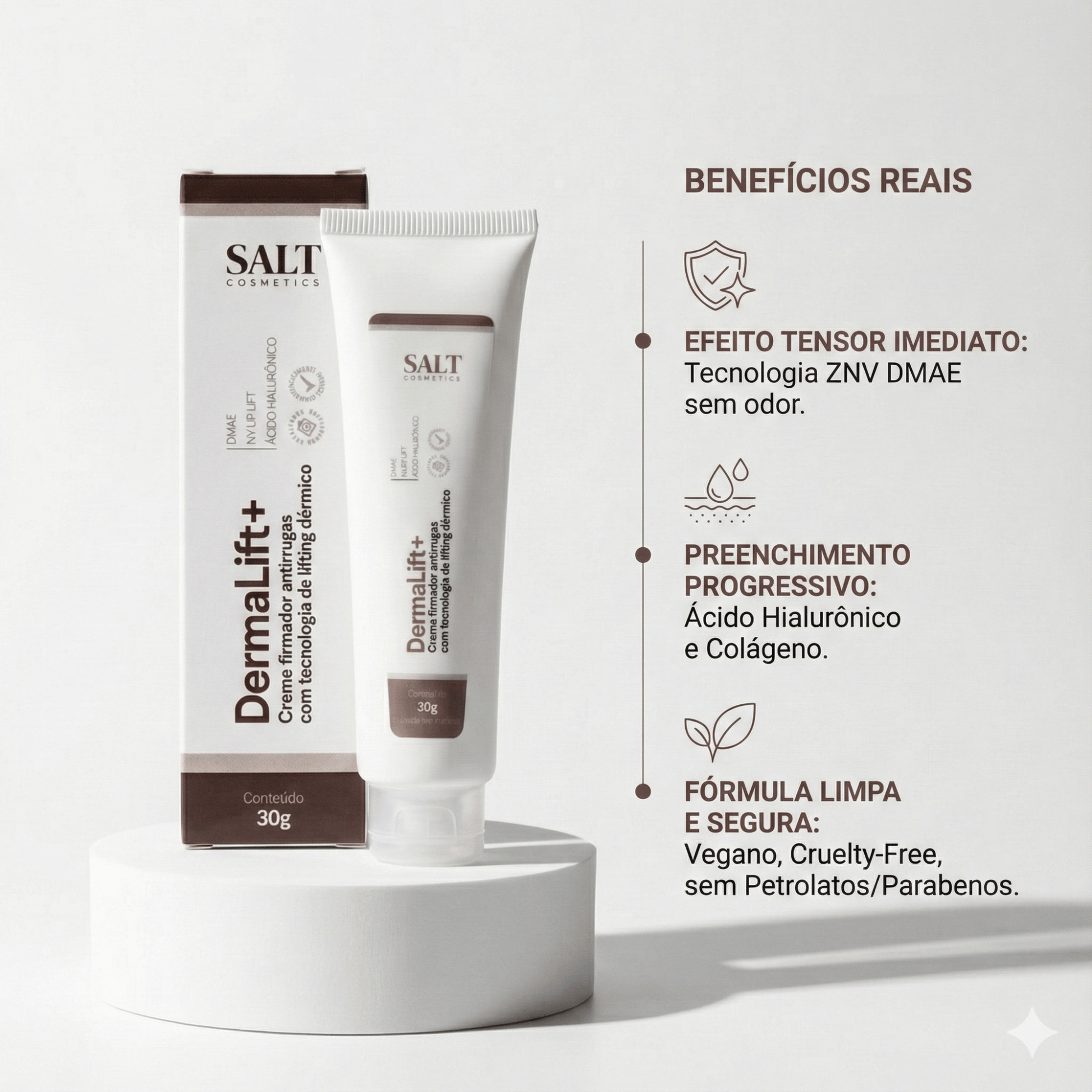 Creme Firmador Antirrugas 30g DermaLift+ – DMAE, UpLift e Ácido Hialurônico para Firmeza – Salt Cosmetics - Salt Cosmetics