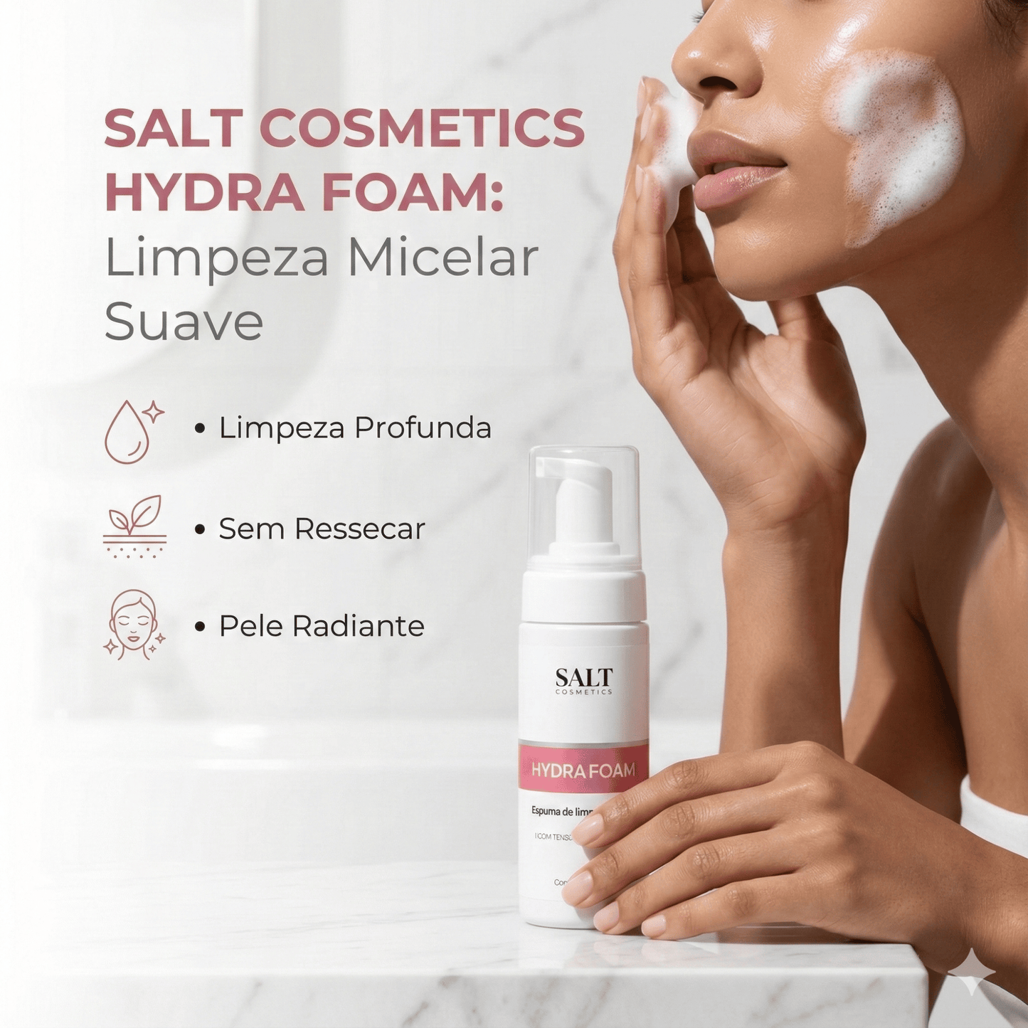 Espuma de Limpeza Micelar Facial Hydrafoam 100ml – Limpeza Suave com Tensoativos Suaves – Salt Cosmetics - Salt Cosmetics