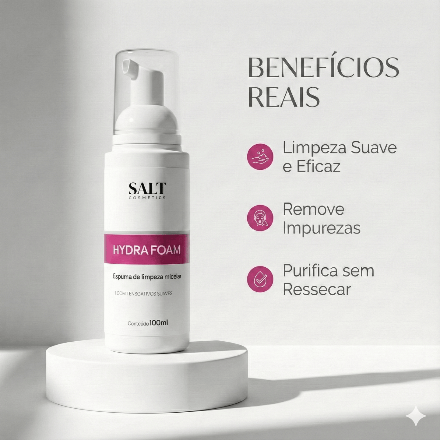 Espuma de Limpeza Micelar Facial Hydrafoam 100ml – Limpeza Suave com Tensoativos Suaves – Salt Cosmetics - Salt Cosmetics