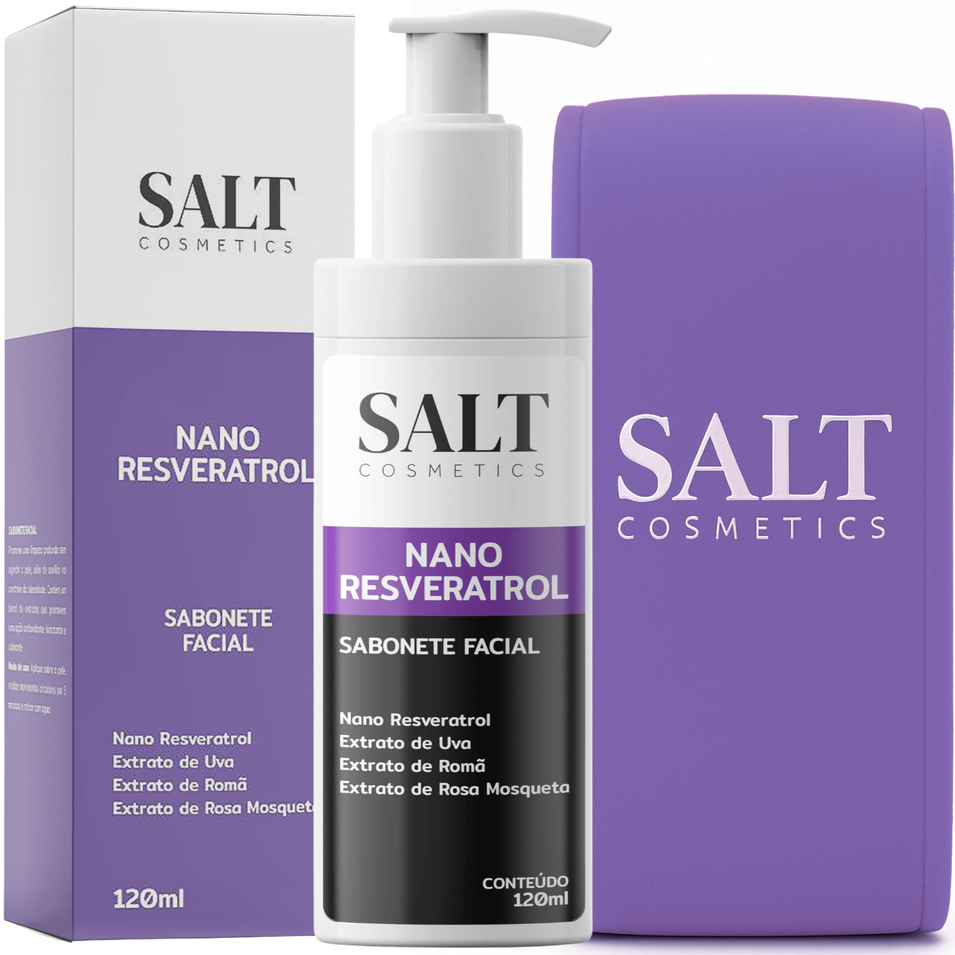 Sabonete Facial Nano Resveratrol com Uva, Romã e Rosa Mosqueta - Salt Cosmetics