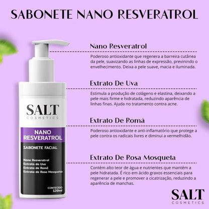 Sabonete Facial Nano Resveratrol com Uva, Romã e Rosa Mosqueta - Salt Cosmetics