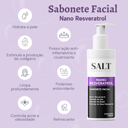 Sabonete Facial Nano Resveratrol com Uva, Romã e Rosa Mosqueta - Salt Cosmetics
