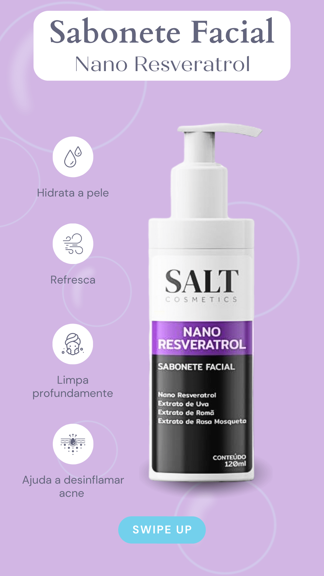 Sabonete Facial Nano Resveratrol com Uva, Romã e Rosa Mosqueta - Salt Cosmetics
