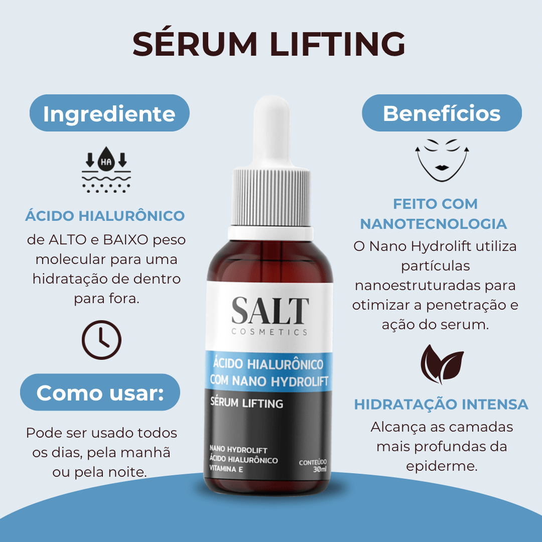 Sérum Ácido Hialurônico com Nano Hydrolift + Vitamina E - Salt Cosmetics