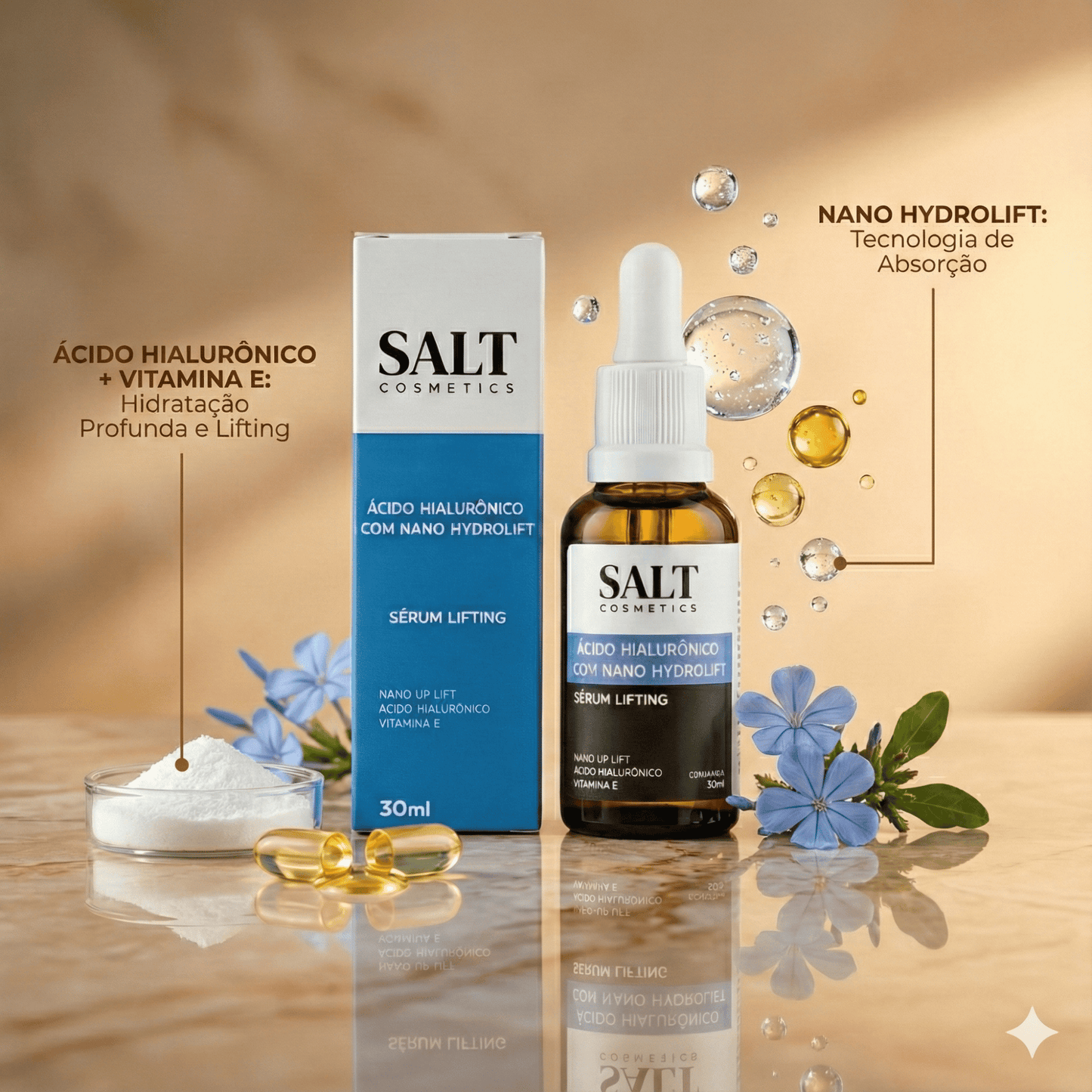 Sérum Ácido Hialurônico com Nano Hydrolift + Vitamina E - Salt Cosmetics