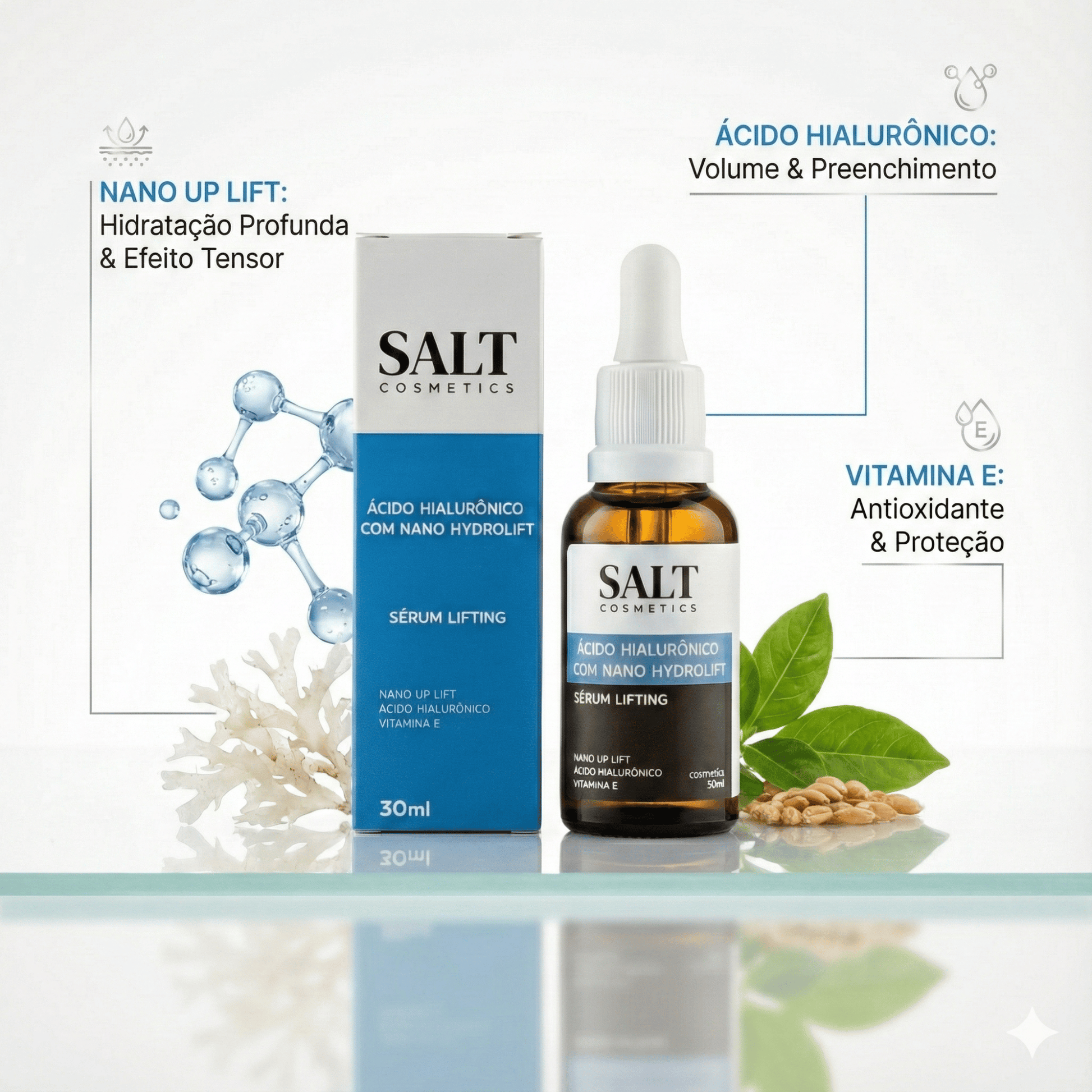 Sérum Ácido Hialurônico com Nano Hydrolift + Vitamina E - Salt Cosmetics