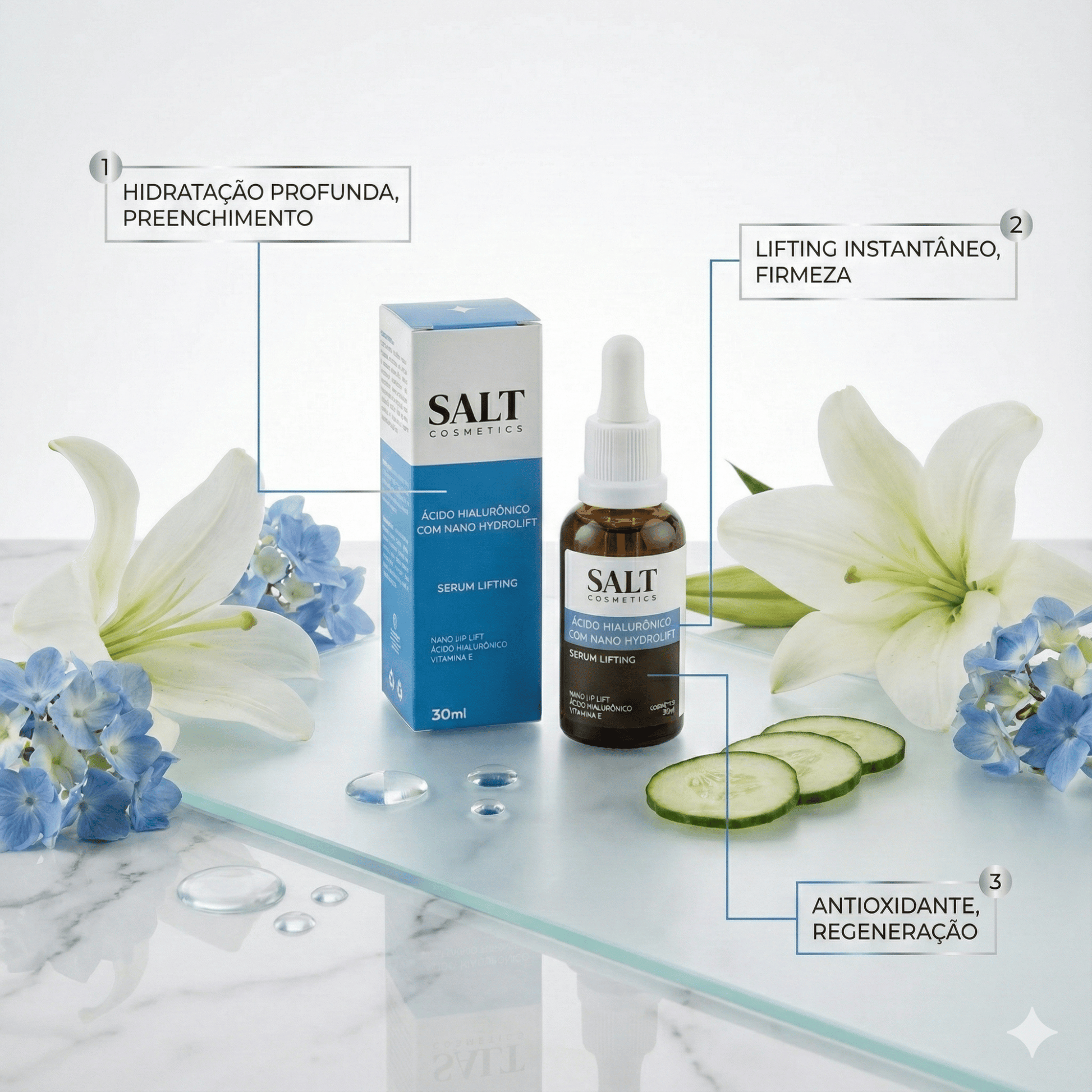 Sérum Ácido Hialurônico com Nano Hydrolift + Vitamina E - Salt Cosmetics