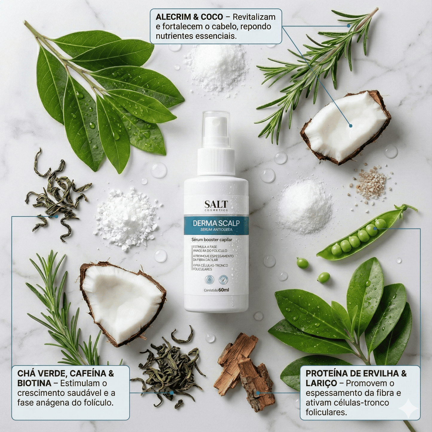 Sérum Antiqueda e Crescimento Capilar 60ml Derma Scalp Hair Booster – Espessamento e Densidade dos Fios – Salt Cosmetics - Salt Cosmetics