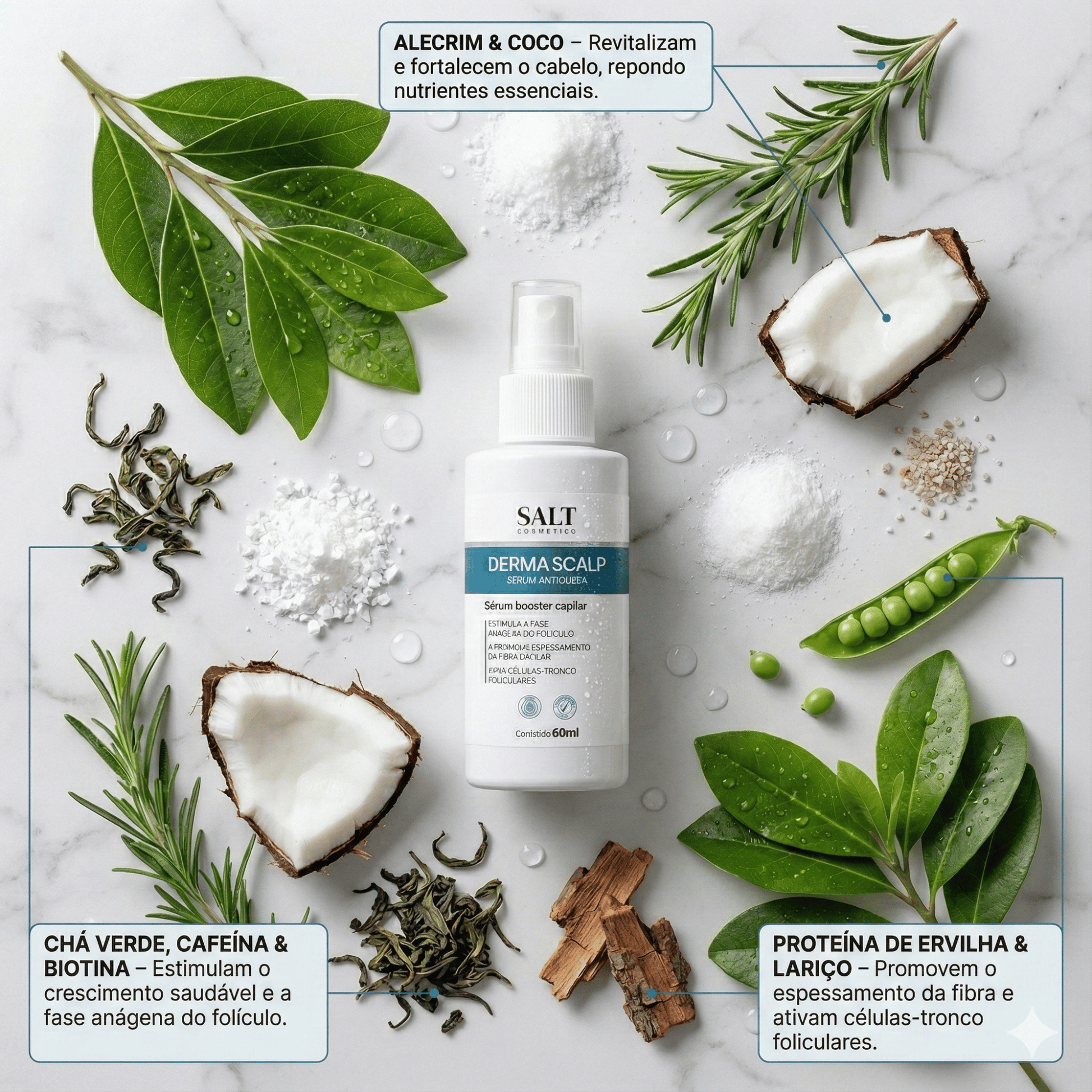 Sérum Antiqueda e Crescimento Capilar 60ml Derma Scalp Hair Booster – Espessamento e Densidade dos Fios – Salt Cosmetics - Salt Cosmetics