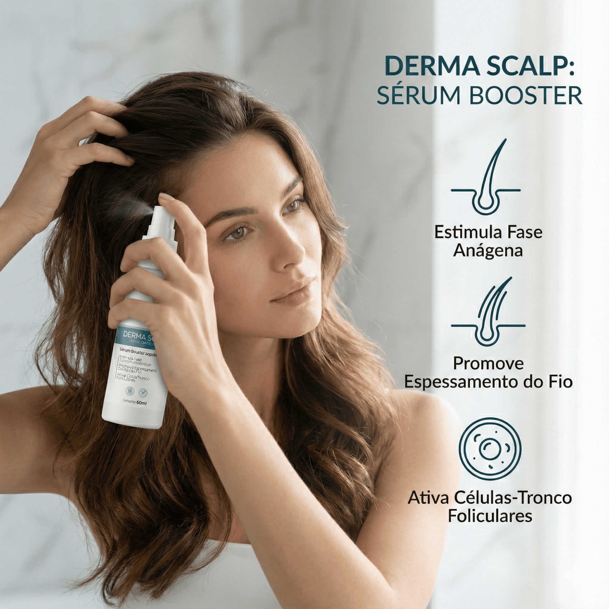Sérum Antiqueda e Crescimento Capilar 60ml Derma Scalp Hair Booster – Espessamento e Densidade dos Fios – Salt Cosmetics - Salt Cosmetics