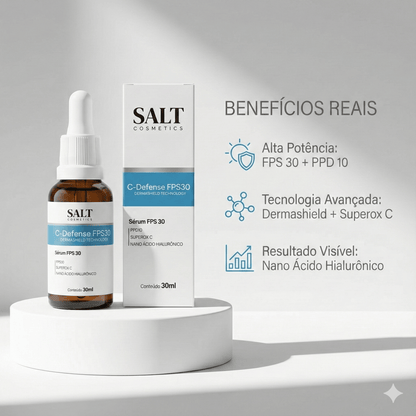 Sérum Facial com FPS 30 – C - Defense 30ml – Vitamina C, Niacinamida e Ácido Hialurônico - Salt Cosmetics