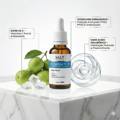 Sérum Facial com FPS 30 – C - Defense 30ml – Vitamina C, Niacinamida e Ácido Hialurônico - Salt Cosmetics
