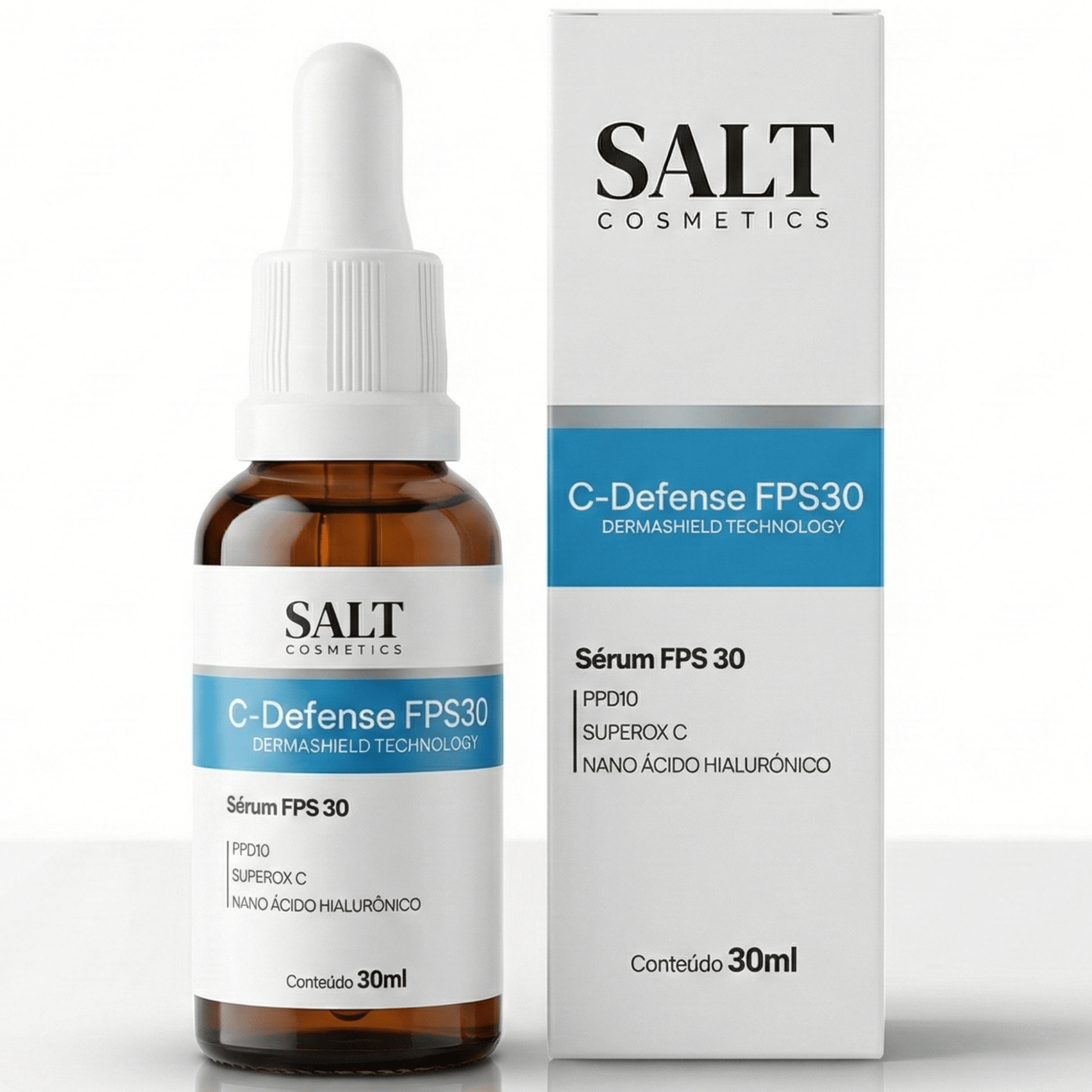 Sérum Facial com FPS 30 – C - Defense 30ml – Vitamina C, Niacinamida e Ácido Hialurônico - Salt Cosmetics
