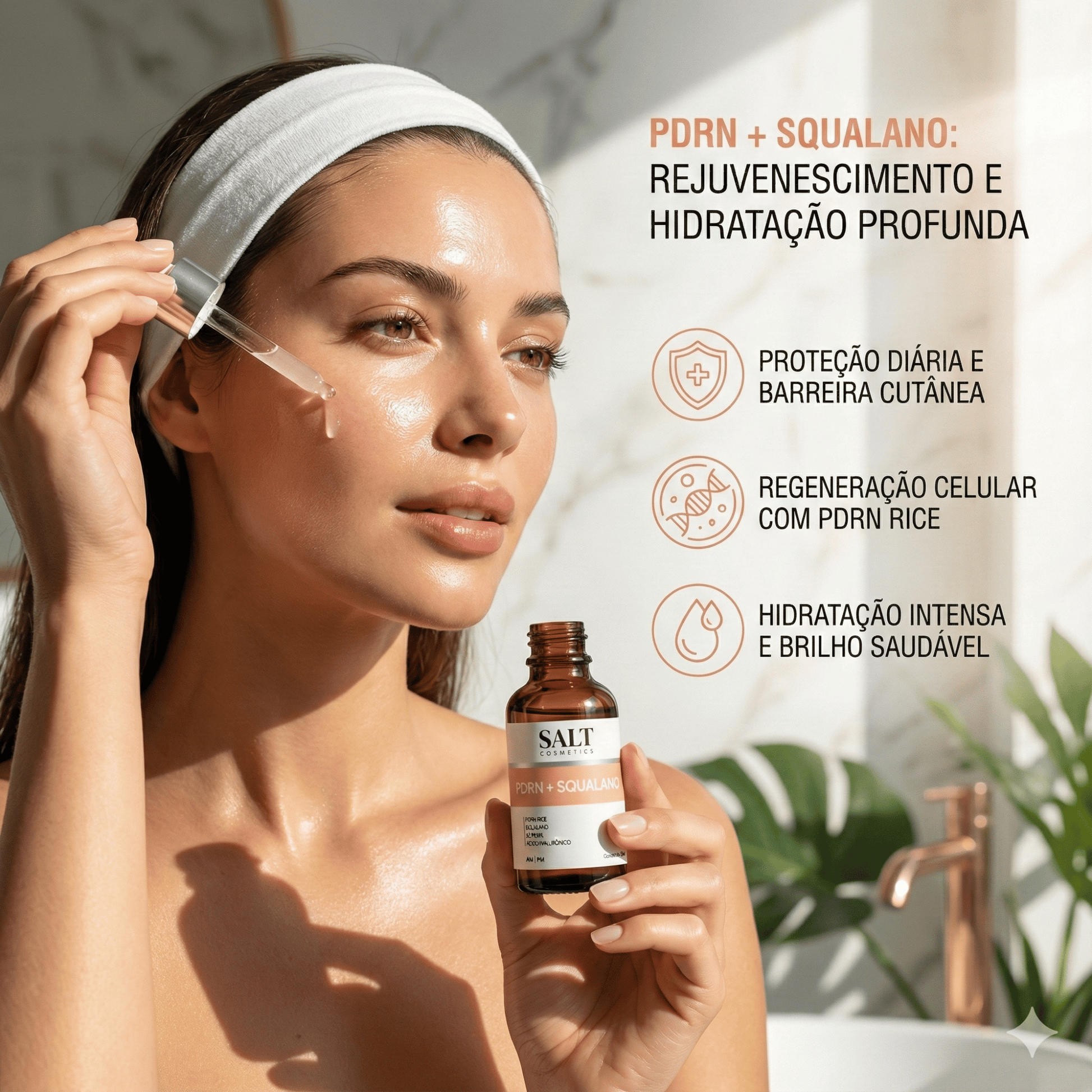 Sérum Facial PDRN + Squalano com Ácido Hialurônico 30ml – Hidratante e Reparador da Pele – Salt - Salt Cosmetics