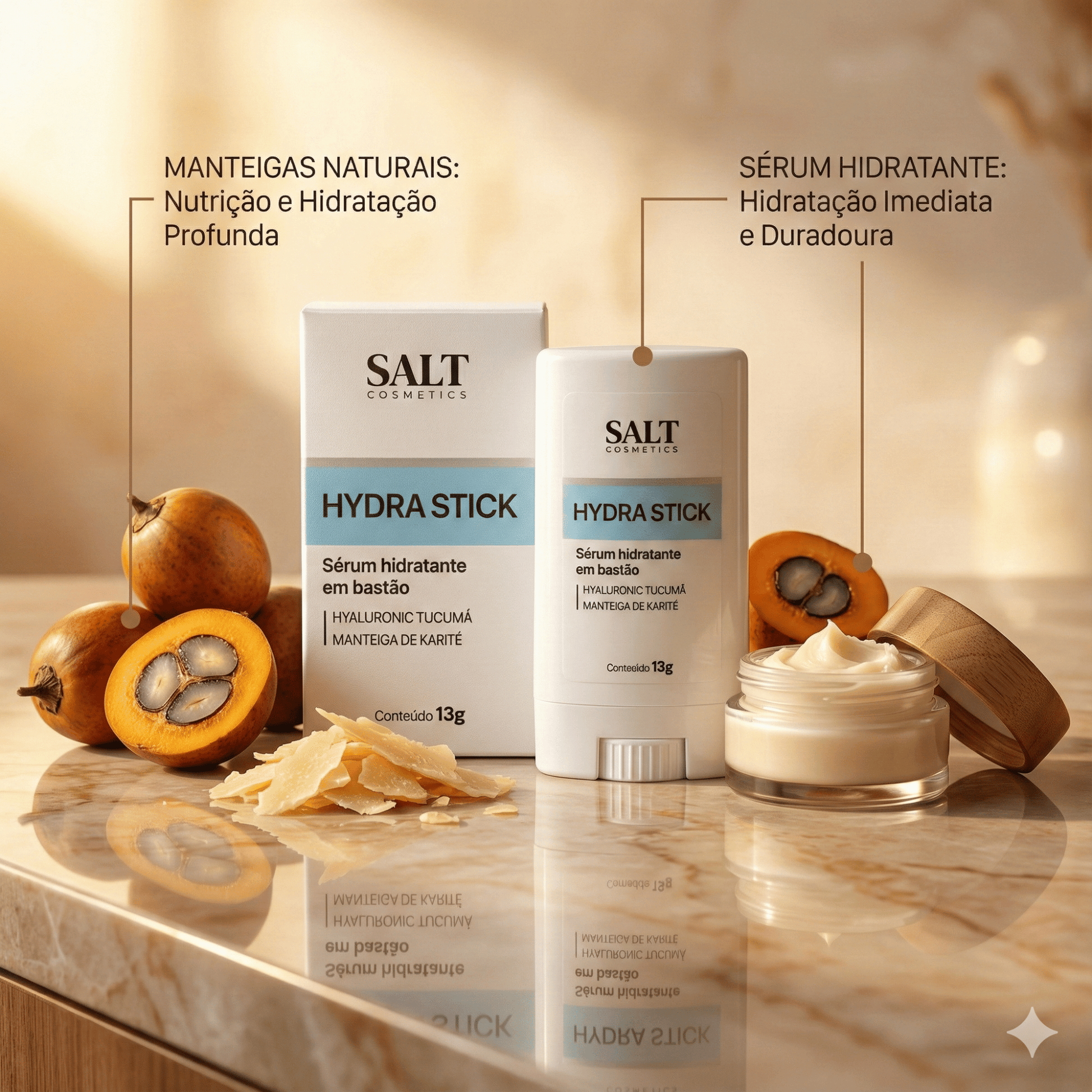 Sérum Hidratante em Bastão 13g – Hydra Stick – Hyaluronic Tucumã + Manteiga de Karité – Salt Cosmetics - Salt Cosmetics