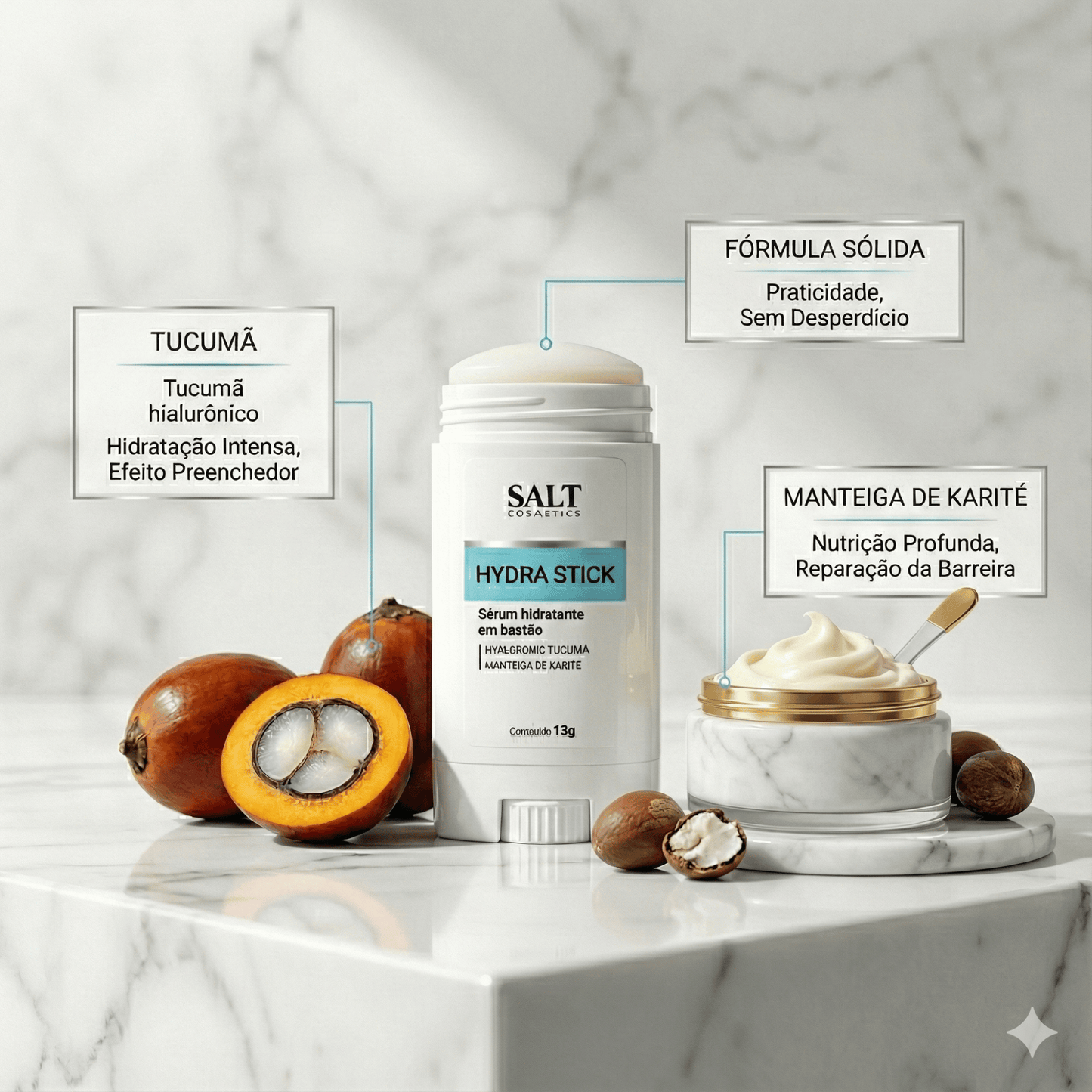 Sérum Hidratante em Bastão 13g – Hydra Stick – Hyaluronic Tucumã + Manteiga de Karité – Salt Cosmetics - Salt Cosmetics