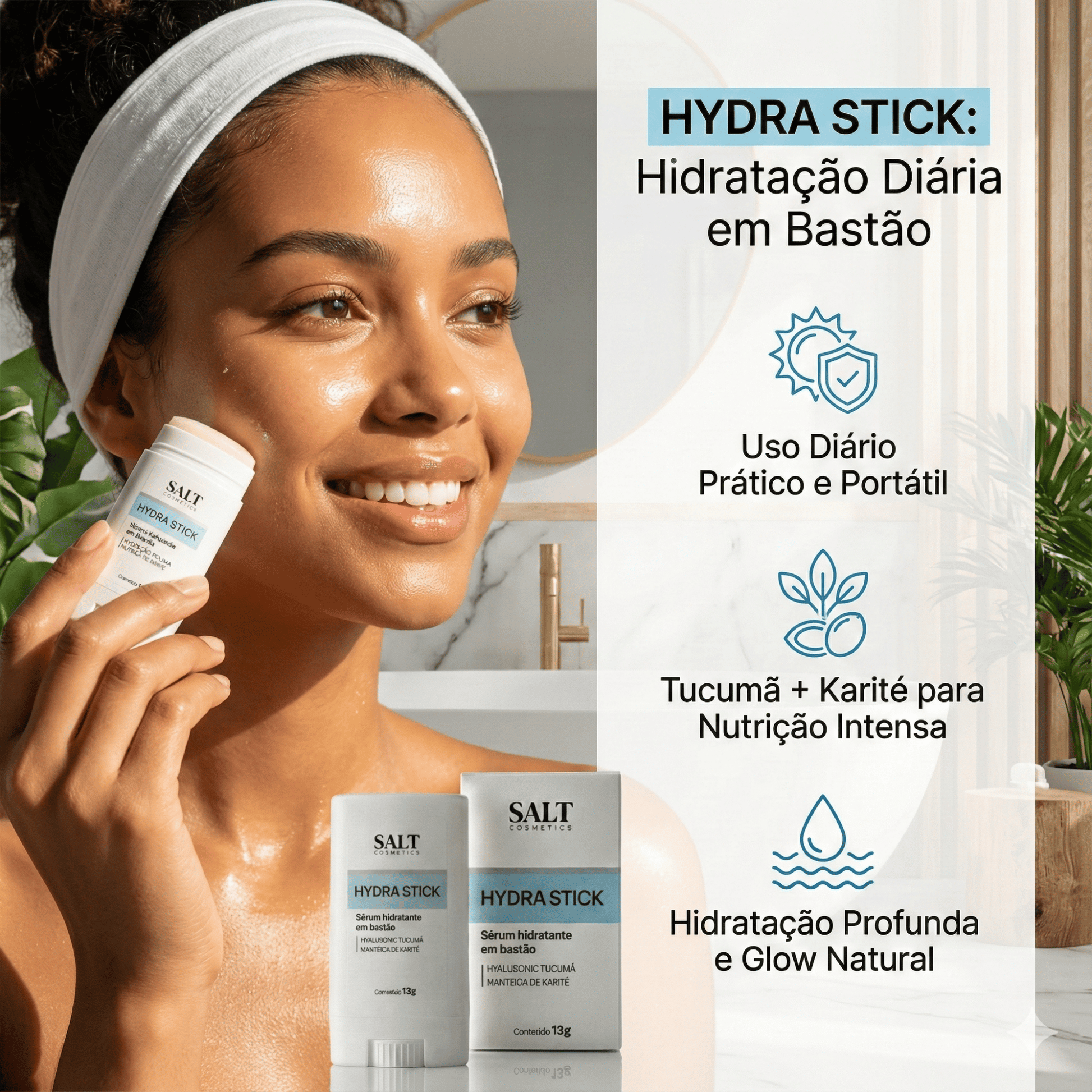 Sérum Hidratante em Bastão 13g – Hydra Stick – Hyaluronic Tucumã + Manteiga de Karité – Salt Cosmetics - Salt Cosmetics