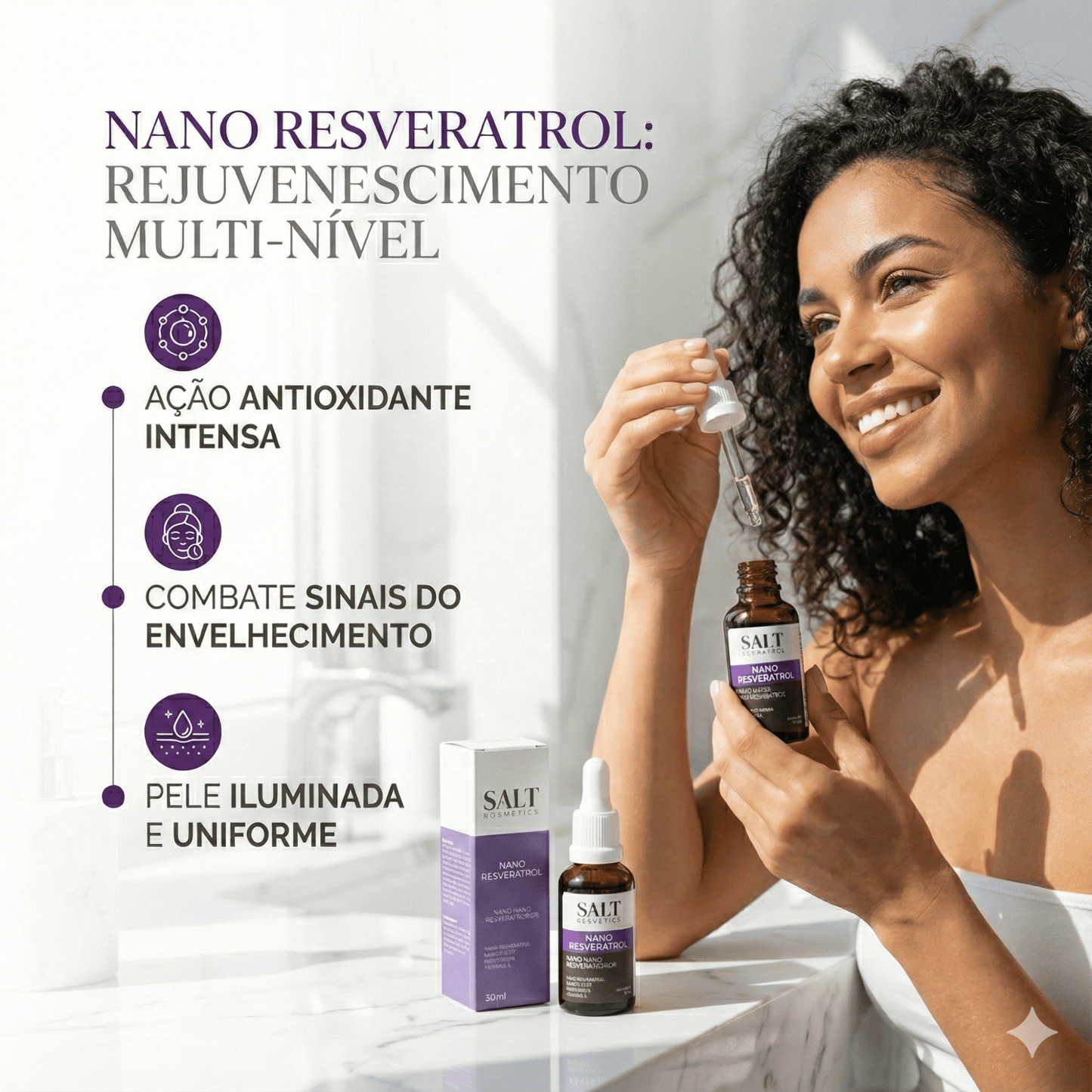 Sérum Nano Resveratrol + Niacinamida + Nano Hydrolift + Vitamina E - Salt Cosmetics