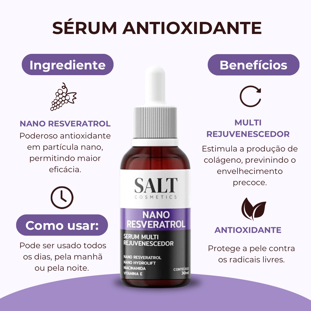 Sérum Nano Resveratrol + Niacinamida + Nano Hydrolift + Vitamina E - Salt Cosmetics