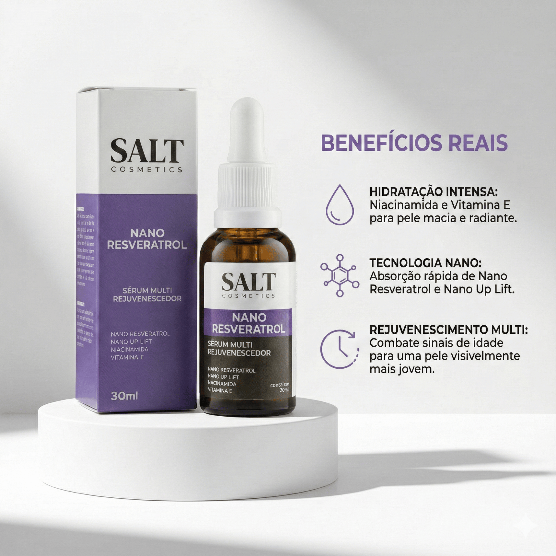 Sérum Nano Resveratrol + Niacinamida + Nano Hydrolift + Vitamina E - Salt Cosmetics