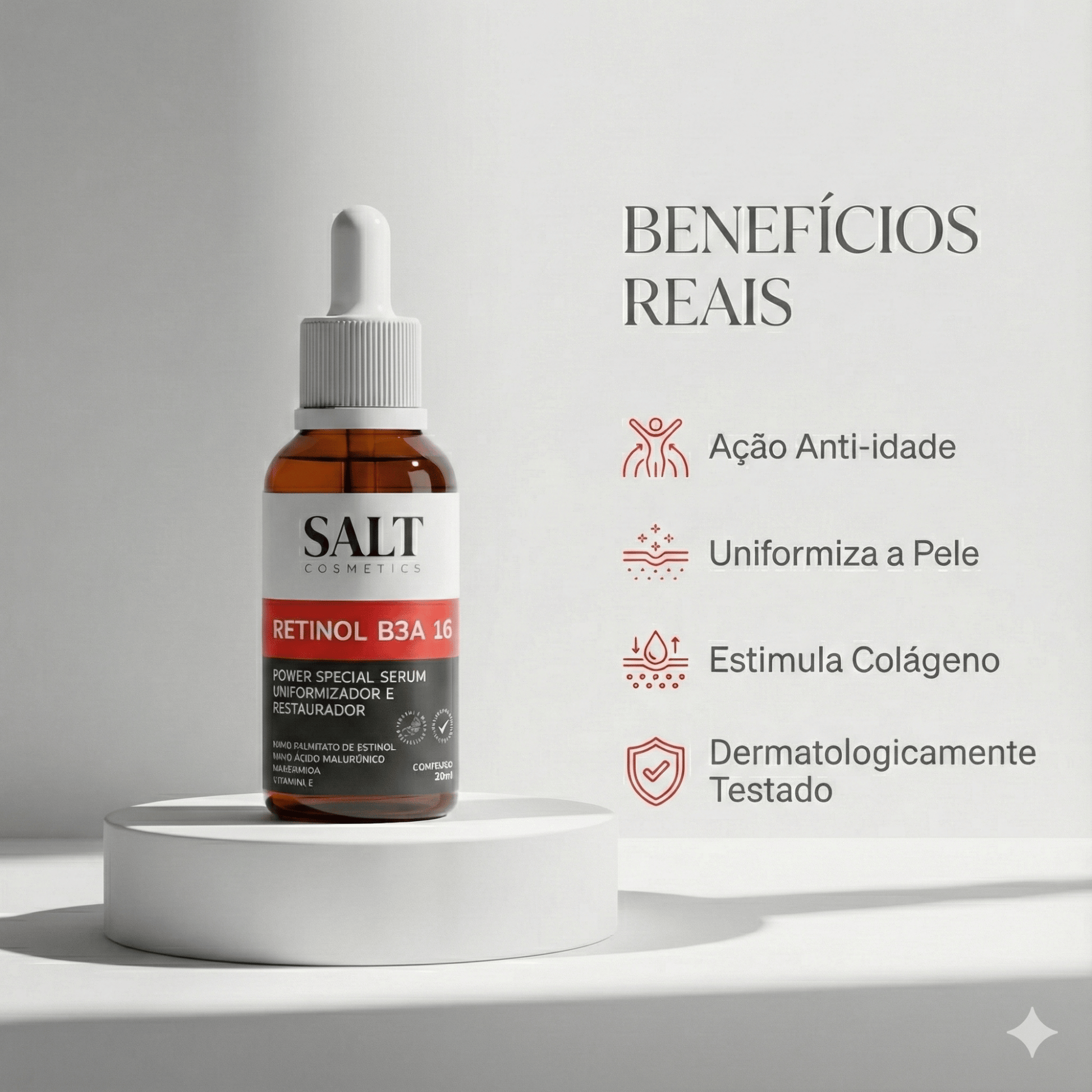 Sérum Nano Retinol B3A 16 com Niacinamida + Ácido Hialurônico - Salt Cosmetics