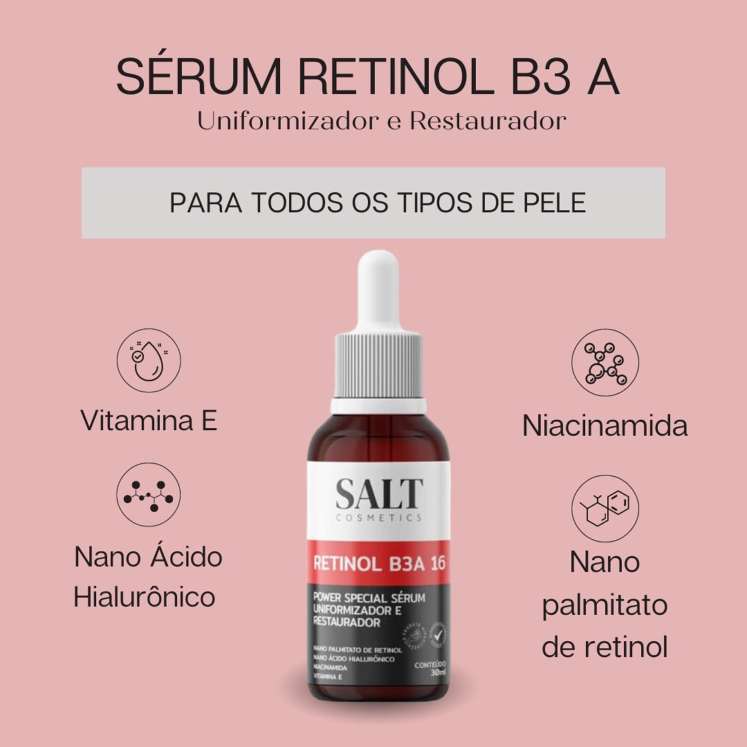 Sérum Nano Retinol B3A 16 com Niacinamida + Ácido Hialurônico - Salt Cosmetics