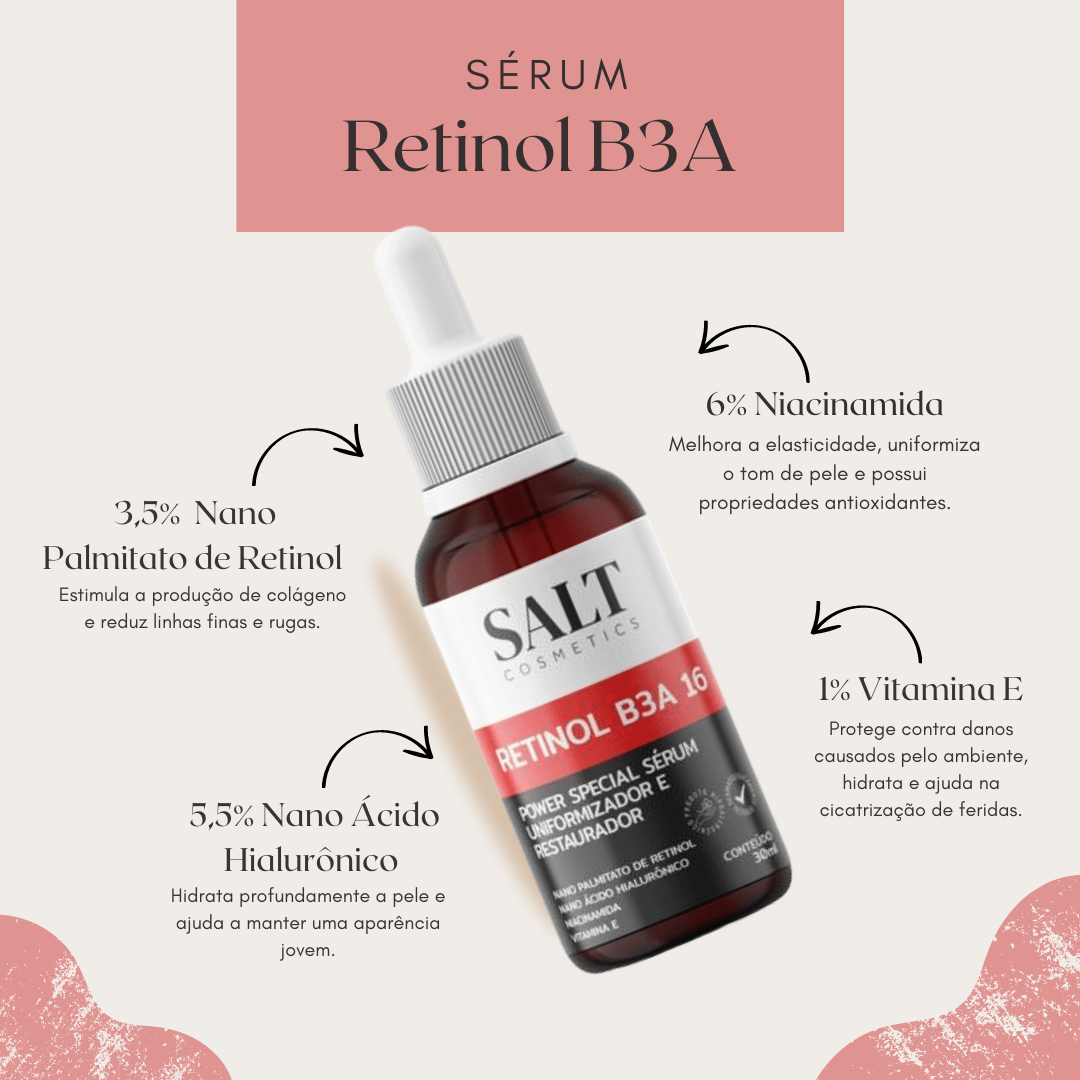 Sérum Nano Retinol B3A 16 com Niacinamida + Ácido Hialurônico - Salt Cosmetics