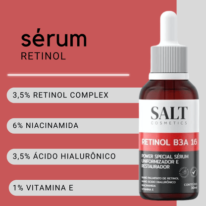 Sérum Nano Retinol B3A 16 com Niacinamida + Ácido Hialurônico - Salt Cosmetics