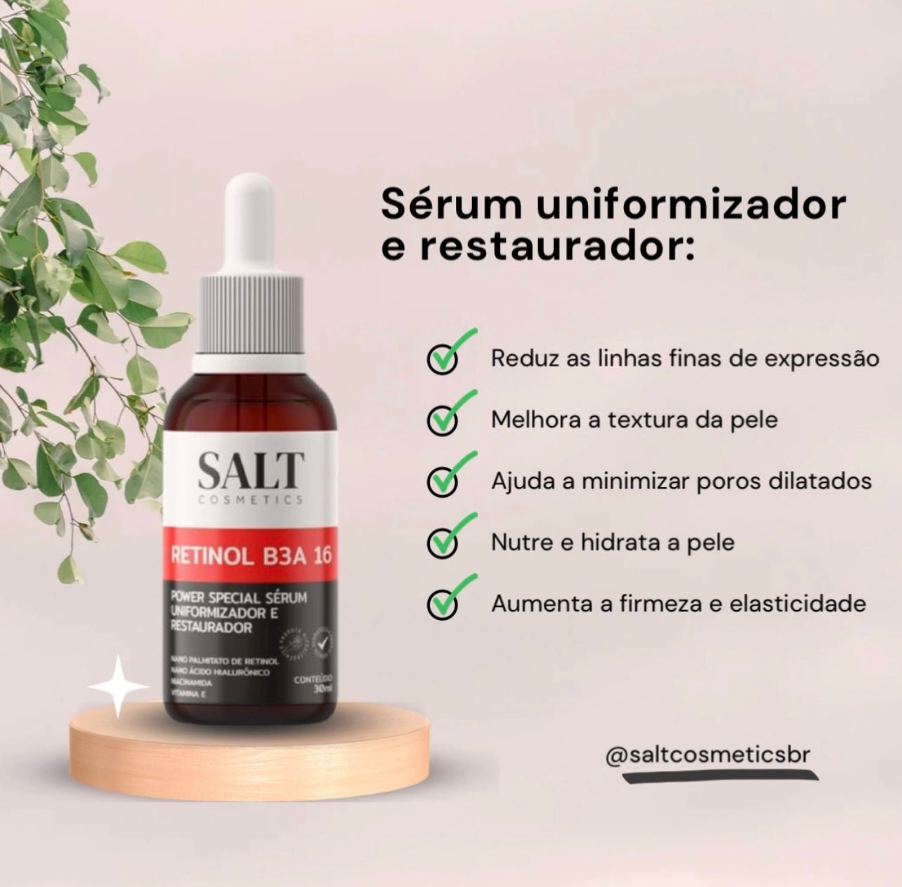Sérum Nano Retinol B3A 16 com Niacinamida + Ácido Hialurônico - Salt Cosmetics