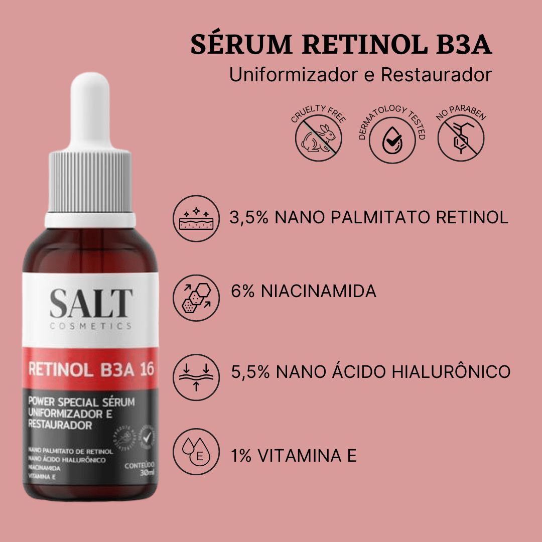 Sérum Nano Retinol B3A 16 com Niacinamida + Ácido Hialurônico - Salt Cosmetics