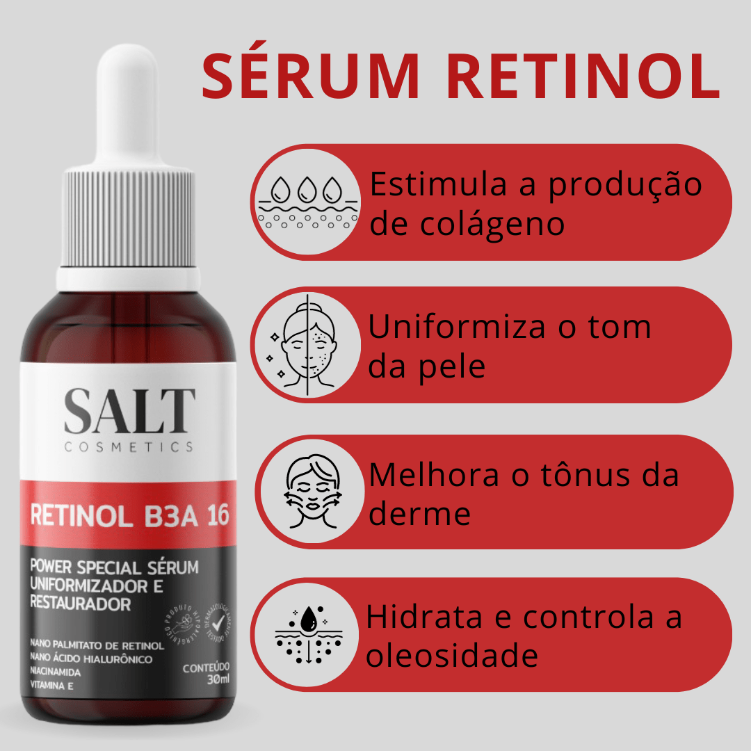 Sérum Nano Retinol B3A 16 com Niacinamida + Ácido Hialurônico - Salt Cosmetics