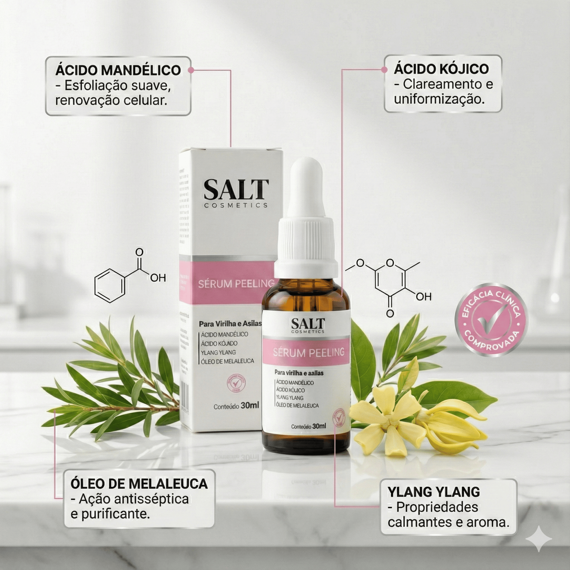 Sérum Peeling Virilha e Axilas 30ml – Mandélico, Lático e Niacinamida para Renovação da Pele – Salt Cosmetics - Salt Cosmetics
