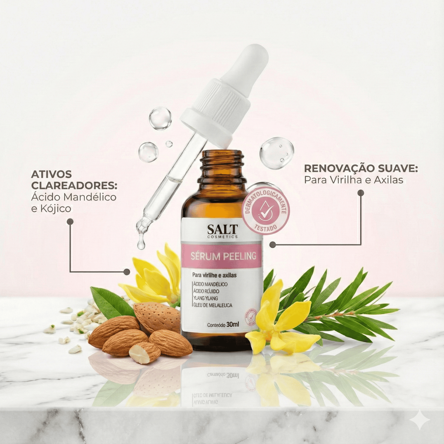 Sérum Peeling Virilha e Axilas 30ml – Mandélico, Lático e Niacinamida para Renovação da Pele – Salt Cosmetics - Salt Cosmetics