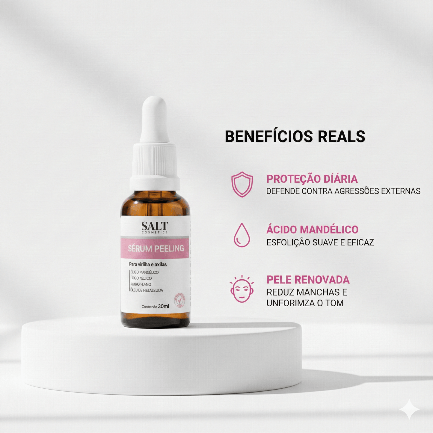 Sérum Peeling Virilha e Axilas 30ml – Mandélico, Lático e Niacinamida para Renovação da Pele – Salt Cosmetics - Salt Cosmetics