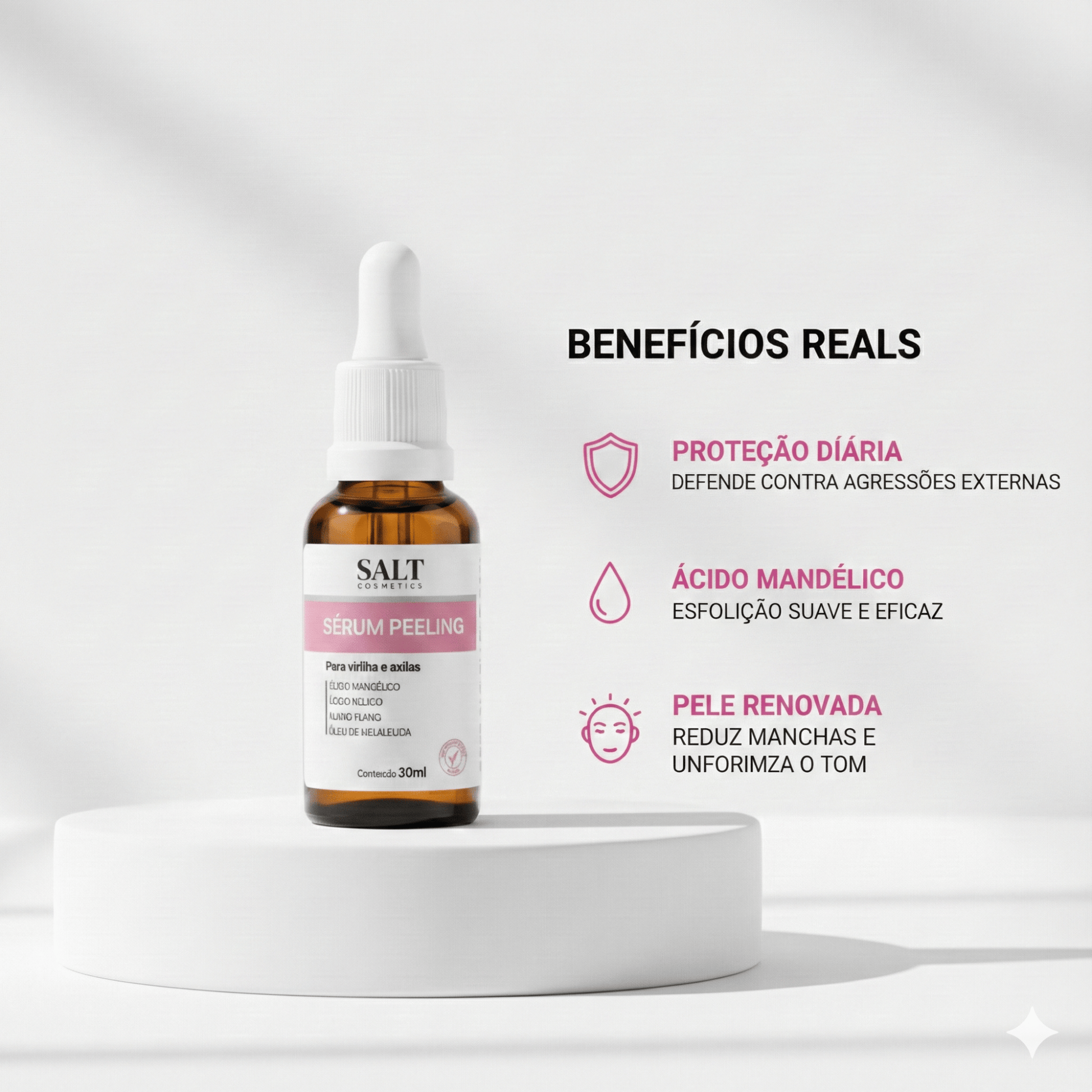 Sérum Peeling Virilha e Axilas 30ml – Mandélico, Lático e Niacinamida para Renovação da Pele – Salt Cosmetics - Salt Cosmetics