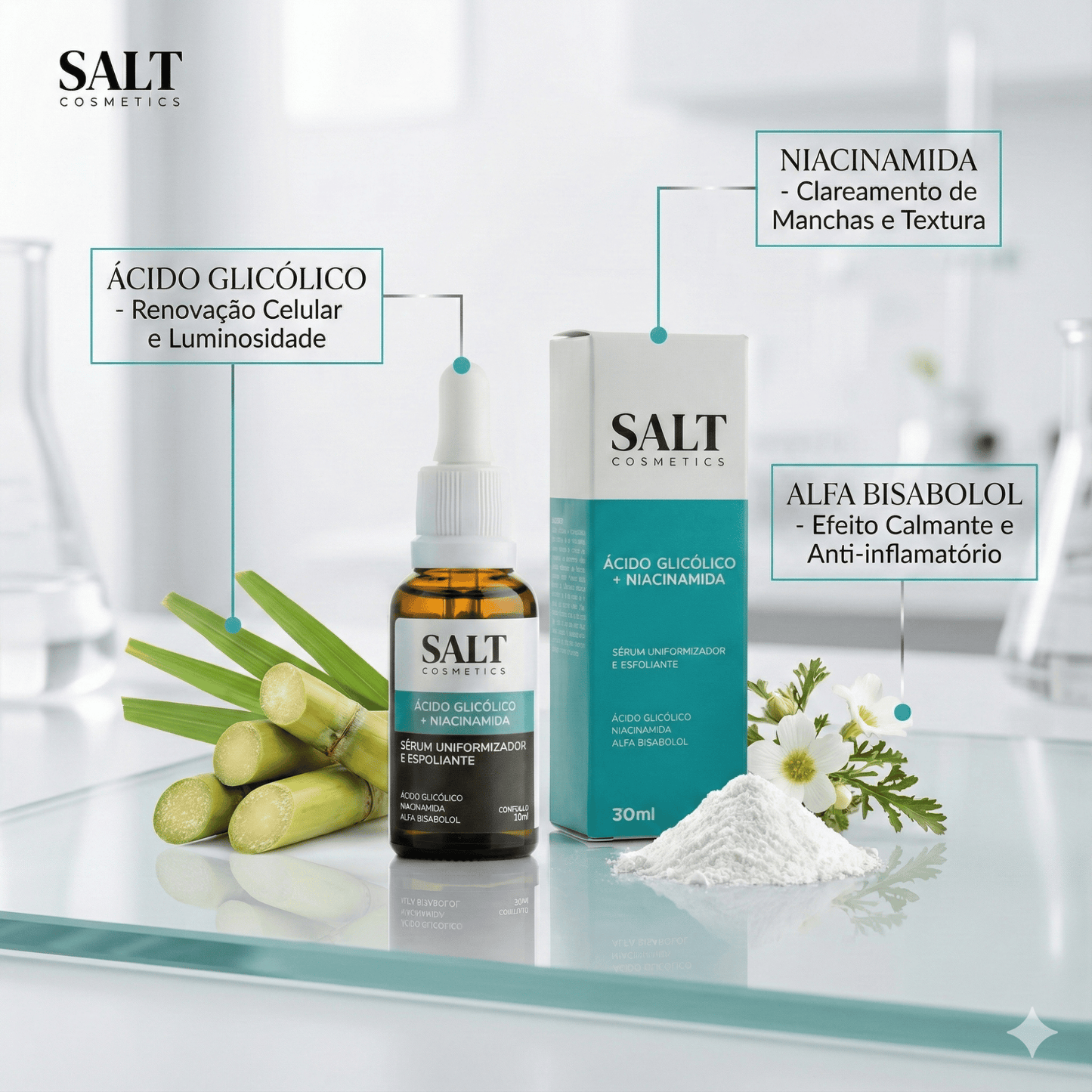 Sérum Uniformizador — Ácido Glicólico + Niacinamida + Alfa Bisabolol - Salt Cosmetics