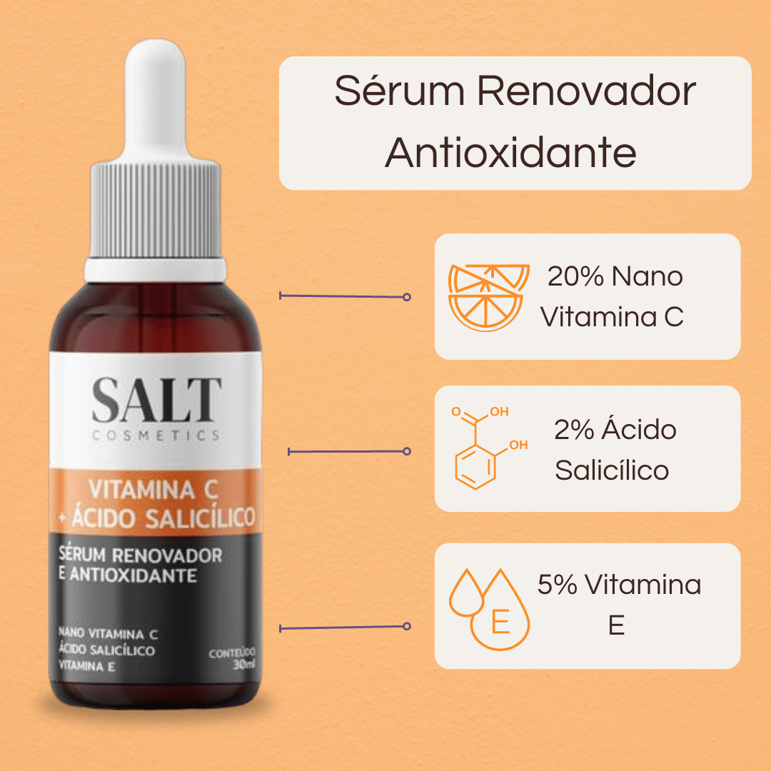 Sérum Vitamina C + Ácido Salicílico + Vitamina E — Renovador - Salt Cosmetics