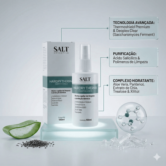 Shampoo a Seco com Proteção Térmica 100ml – Hairdry Therma – Limpeza Instantânea sem Enxágue - Salt Cosmetics