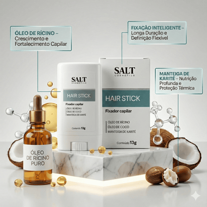 Stick Capilar Fixador Hair Stick 13g – Óleo de Rícino, Coco e Karité – Salt Cosmetics - Salt Cosmetics